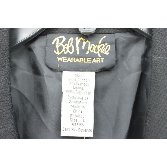 NWT Bob Mackie Wearable Art Women's Jacket Black Large Linen Blend Embroidered - Picture 5 of 7